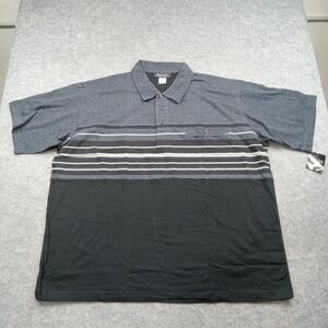 Botany 500 Polo Shirt Mens 2XL Black Gray Stripe Colorblock Short Sleeve Knit